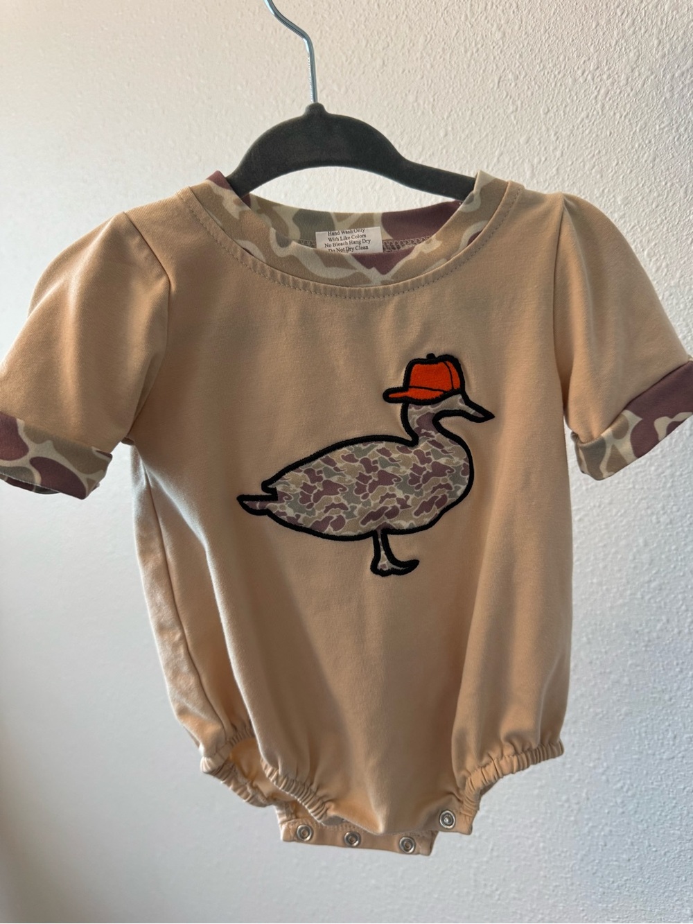 Beige Duck Applique Baby One-Piece Romper